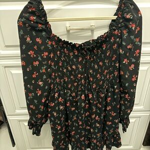 Wild Fable Smocked Ruffled Blouse in Red and Orange